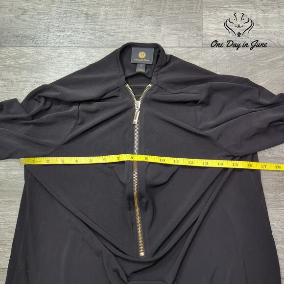 JM Collection Zip Neck Ruched Sleeve Top Size S - Picture 3 of 5